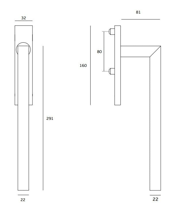JNF - Balkongriff in.17.122 - Quadratgriffe für Holzfenster