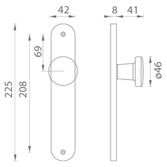 Ba - Knauf Auf Schild 2600 - S - gerade Kugeln auf ovalen Schildern