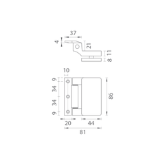 M.P MP - Einzigartige R8 - Glasscharnier mit vertikaler Platte - Paar - vertikale Scharniere und Scharniere für Glastüren