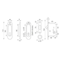 Ft - ovale Schiebetür Set - BB / D - Muscheln und Griffe für Schiebetüren