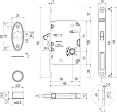 AGB - Wave - HR WC -Schiebetür Set - Muscheln und Griffe für Schiebetüren