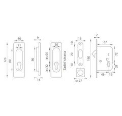 Ft - quadratische Schiebetür Set - PZ / D - Muscheln und Griffe für Schiebetüren