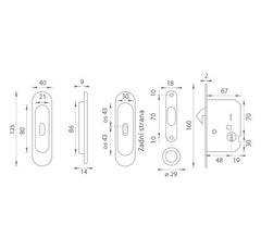 Ft - ovale Schiebetür Set - BB / S - Muscheln und Griffe für Schiebetüren