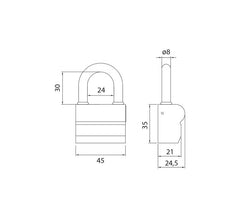 Dormakaba DK - AP1000 US Padlock - Shackle 30 VHz 45 - Gebäude Vorhängeschloss