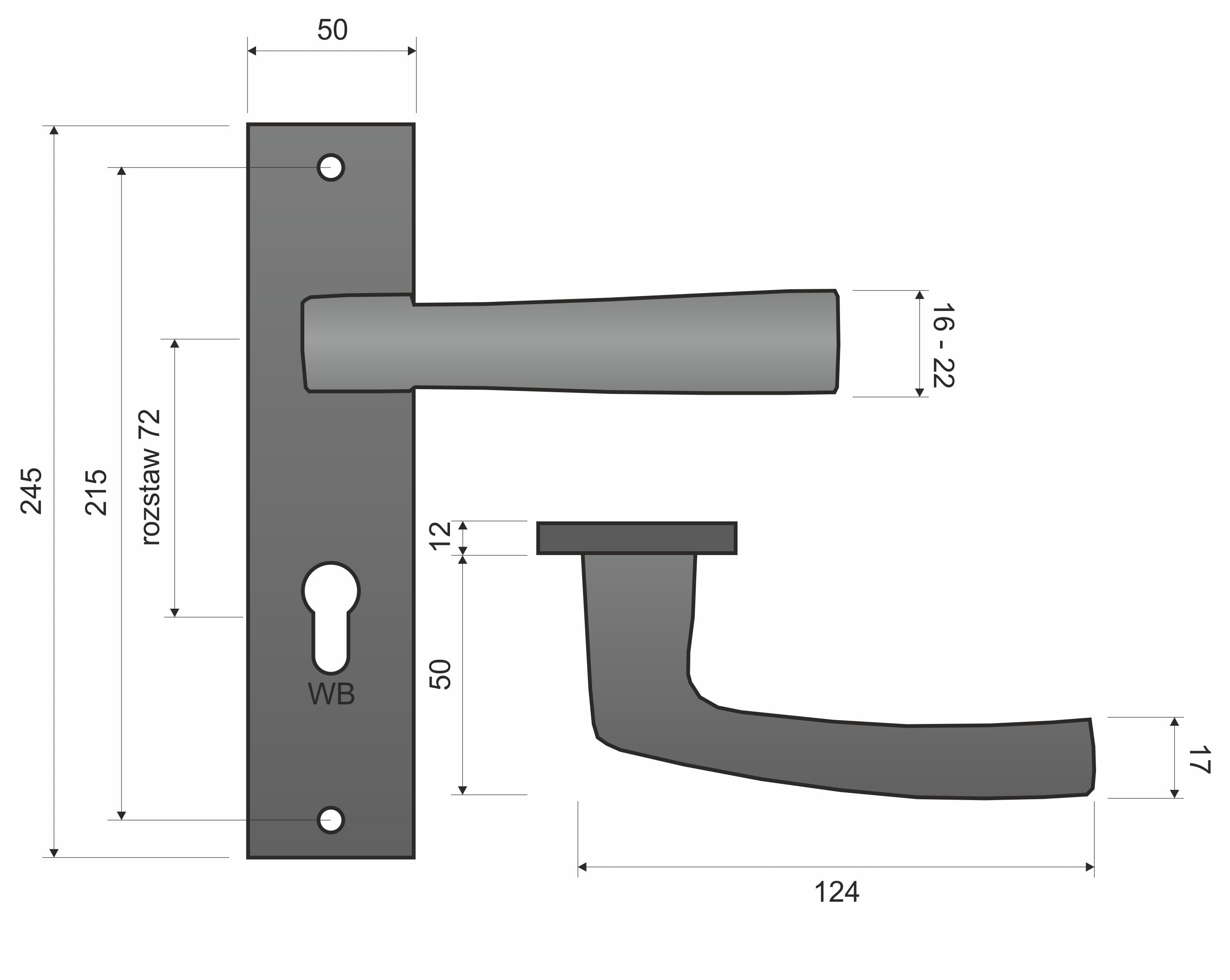 Cezar KCR 312 K+K Satin -External Door Handle on a Backplate