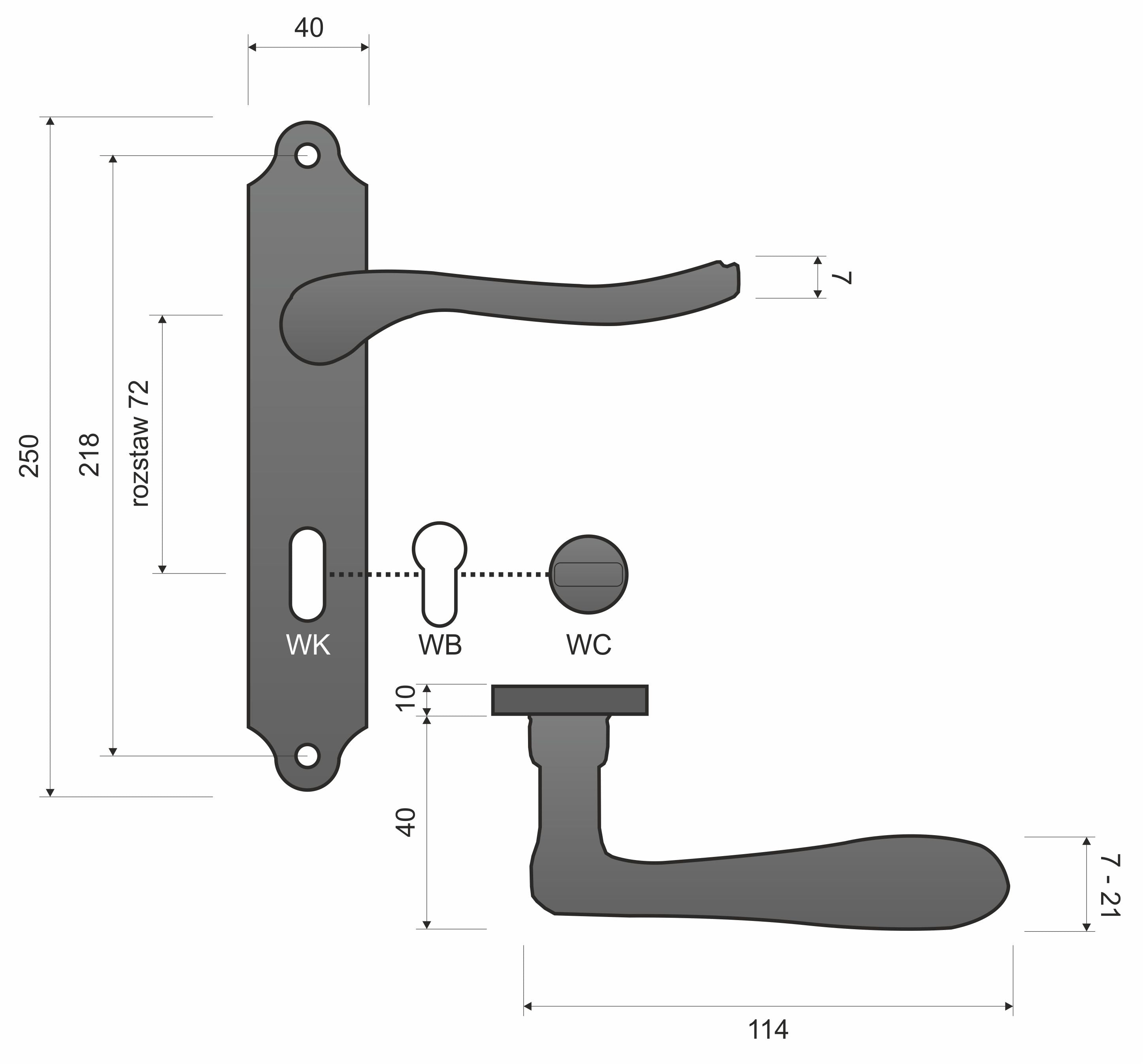 Julia KJU 411 Patina 72mm - Door Handle on a Backplate