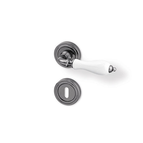 Klasik R - nickel / porcelain - Door Handle on a Round Rose