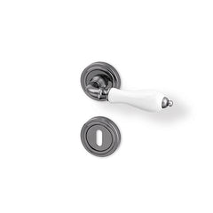 Klasik R - nickel / porcelain - Door Handle on a Round Rose