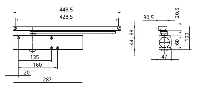 Geze TS 5000 L silver - door closer with sliding bar