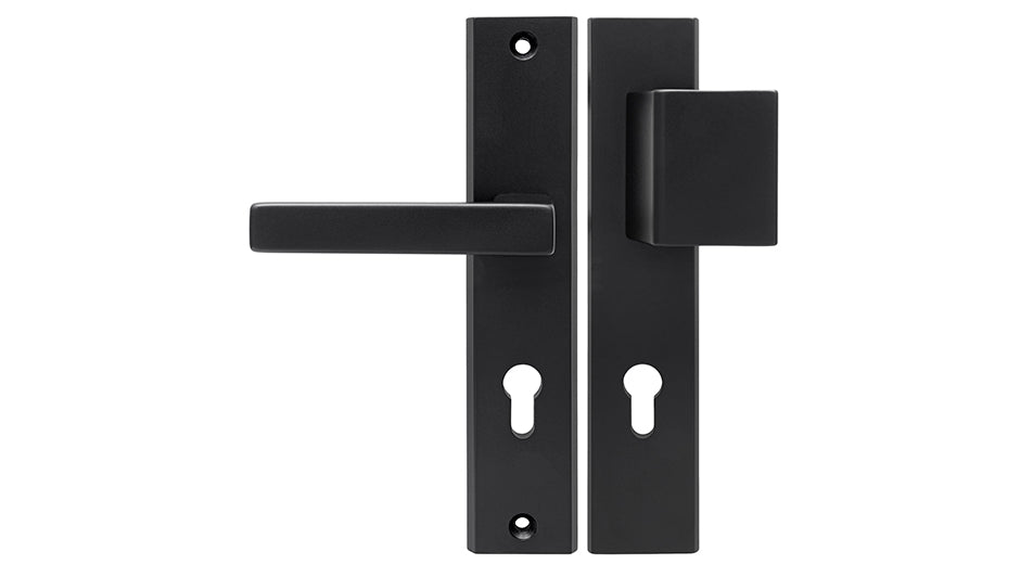 THEO Black K+G -External Door Handle on a Backplate
