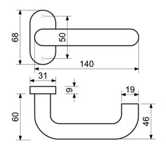 Richter tschechisch rk.f.1968.n Edelstahl-Türgriff auf ovaler Rosette