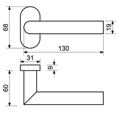 Richter tschechisch rk.f.1967.n Edelstahl-Türgriff auf ovaler Rosette