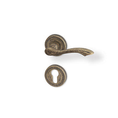 Rustik R - matt bronze patina - Door Handle on a Round Rose