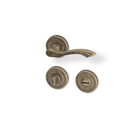 Rustik R - matt bronze patina - Door Handle on a Round Rose