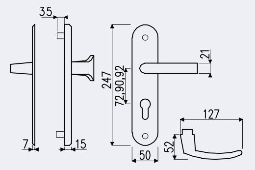 Safety Door Handle R.101.PZ.F9.TB3 - stainless steel imitation