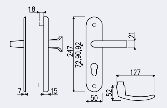 Safety Door Handle R.101.PZ.F1.TB2 - silver anodized