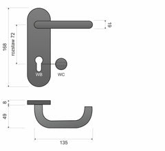 Infinity Line Ultra KUL 513 - Toilettenschloss pitch 72mm - Türgriff auf einer Rückplatte aus Edelstahl